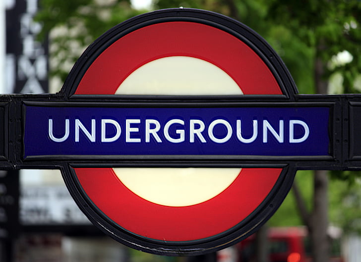 Tunnelbana, London, signal, kollektivtrafik, underground, logotyp, tecken