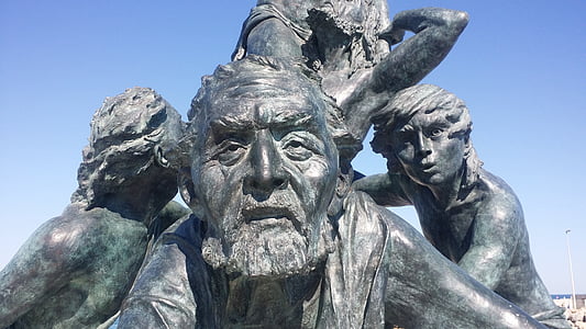 statue, nella buzcot, sky, blue, face, old man with children