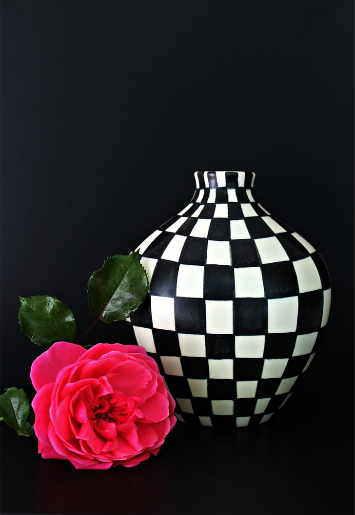 vase, rose, design, still life, art, painting, decoration