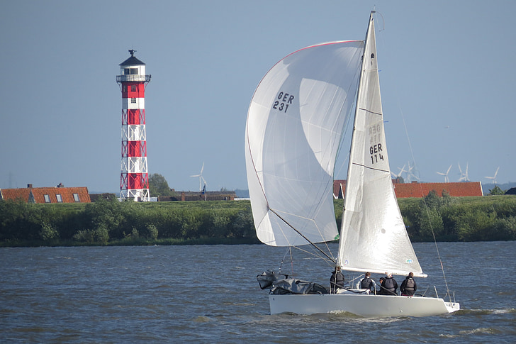 Elbe, Leuchtfeuer, Segelboot, Leuchtturm, Daymark, Landschaft, Natur