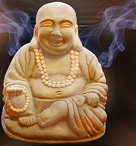 bílá, vyřezávané, Hotei, Buddha, obr., kouř, Spiritualita