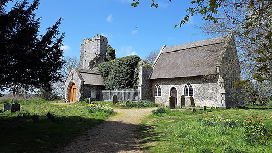 templom, Norfolk, Anglia, építészet, vallás, kő, angol