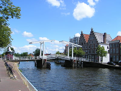 Harlem, spaarne, most, staro mestno jedro, reka, Nizozemska