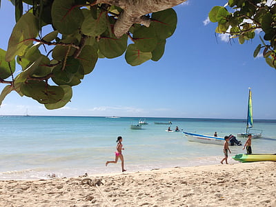 Karibská oblast, La romana, pláž, Děvče, Dominikánská republika, zábava, Joy