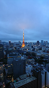 Tokio tower, nočni pogled, mesto
