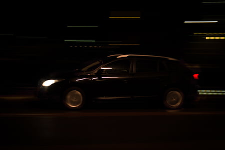 autó, vezetés, fények, mozgó, éjszaka, sebesség, utca