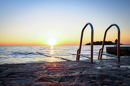 zon, Kroatië, strand, landschap, zee, zonsopgang, abendstimmung