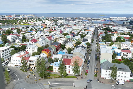Islândia, Reykjavik, Porto, Hallgrimskirkja, perspectivas, modo de exibição, Panorama