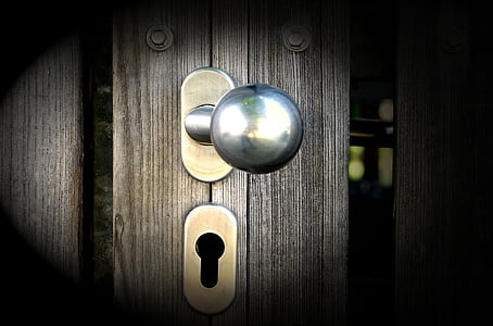 blur, közeli kép:, zárt, sötét, ajtó, kilincs, bejárat