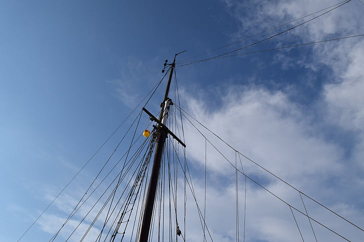 sail mast, mast, ship, sail, vessel, transportation, clouds