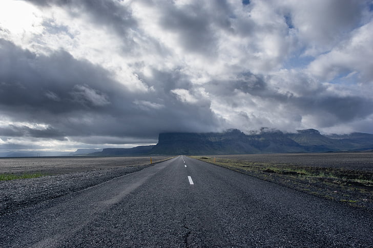 asphalt, road, gray, cloudy, sky, cloud, clouds