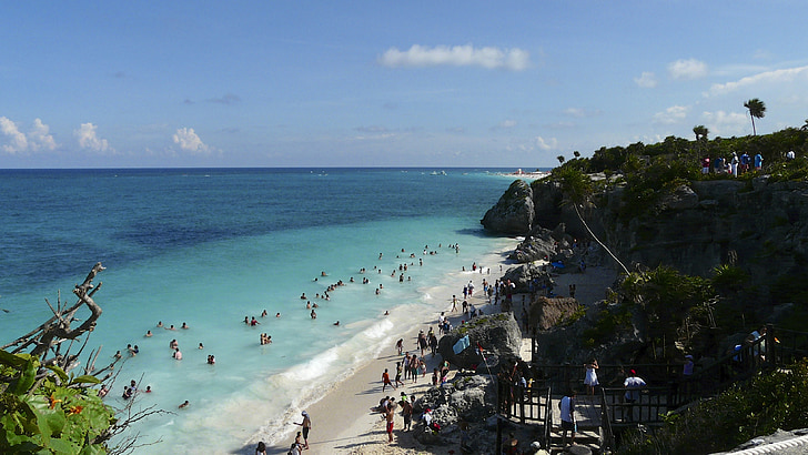 Mexique, mer, plage, été, jours fériés, touristes, turquoise