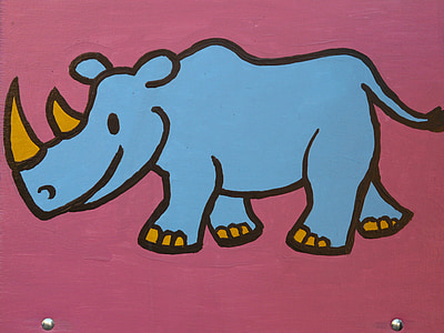 rinoceront, personatge de dibuixos animats, dibuix, divertit, imatge, animal, figura