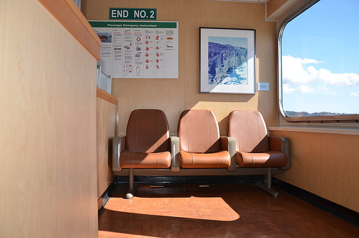 ферибот, лодка, седалки, закрито, стол, вътрешни стая, модерни