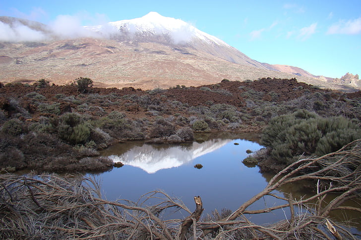 Teide, muntanya, neu, natural, cobert de neu, volcà, representacions