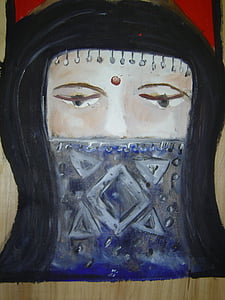 Holz-Bild, die muslimische Frau, Baumrinde, Porträt, Schnitzen