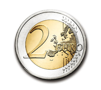 2 eurai, moneta, valiuta, euro, Europoje, pinigų, raundas