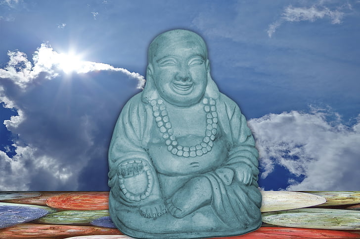 buddha, sky, stone figure, relaxation, meditation, religion, buddhism