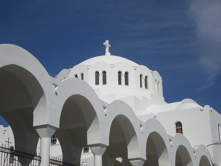 Santorini, Fira, gresk øy, Hellas, kirke