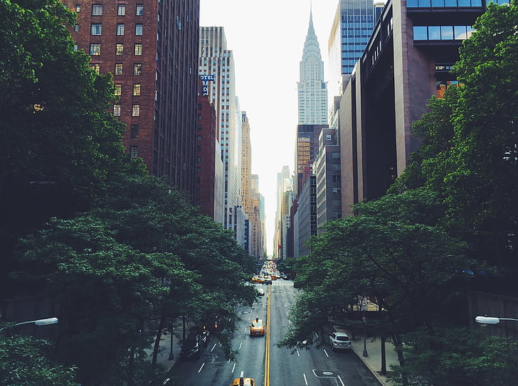 New york, Chrysler budovy, cesta, ulice, pohled, mrakodrap, slavný