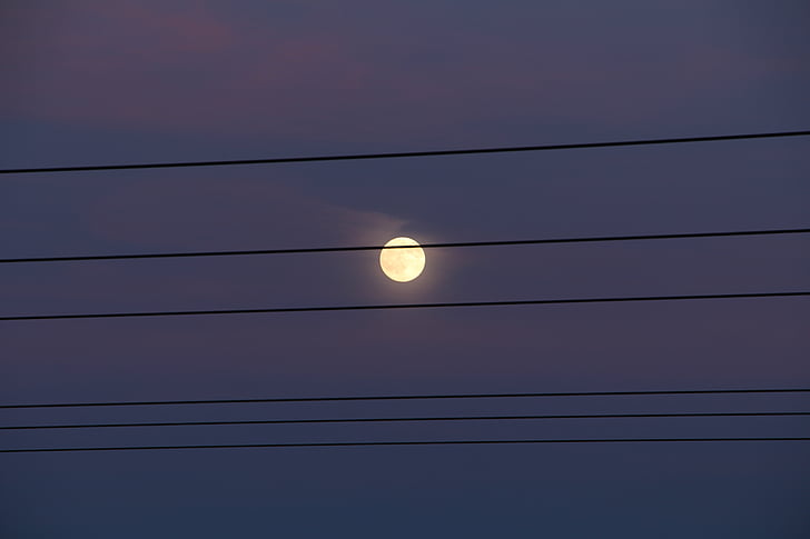 lua, natureza, linhas eléctricas, céu noturno, à noite