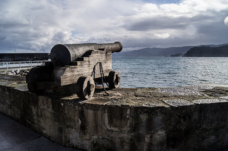 canon, asturias, sea, shore, defense, weapons, shoot