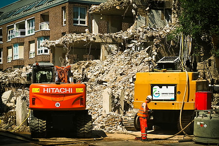 site, demolition, excavators, home, work, crash, construction work