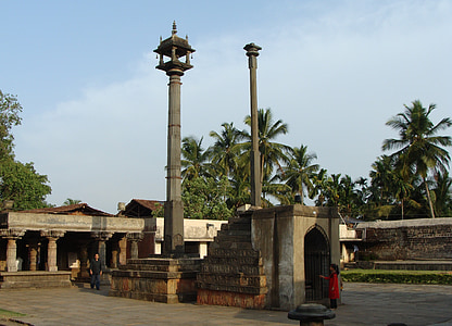 temple, lamp post, stone, garuda stambha, structure, architecture, religion