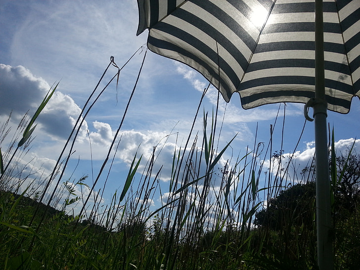 screen, stripes, sky, blue, summer, clouds, grass