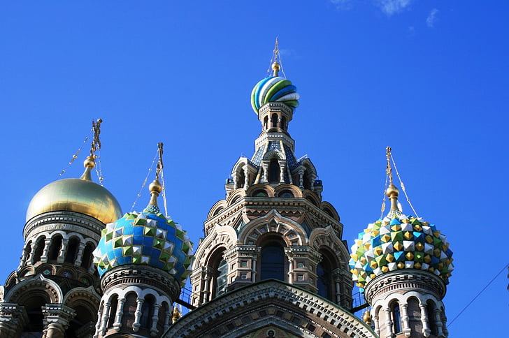 church, ornate, colorful, cupolas, domes, towers, sky