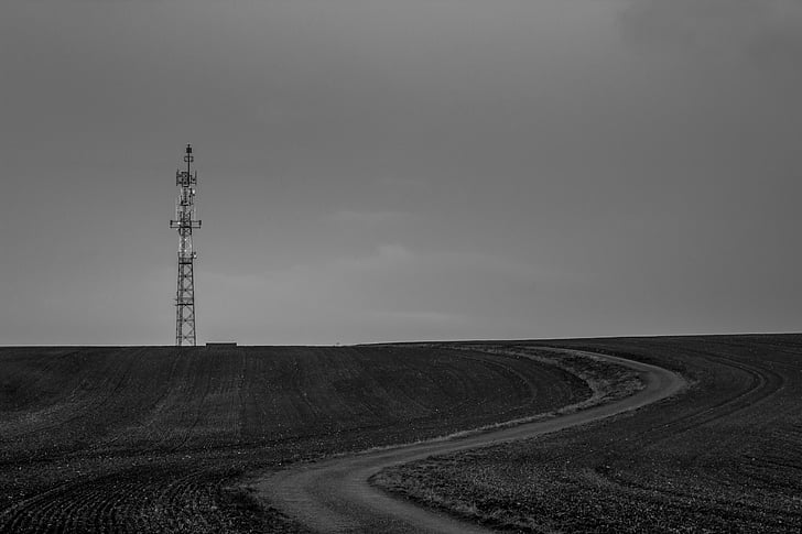 transmitter, krnov, hill, path, twilight, tower, nature