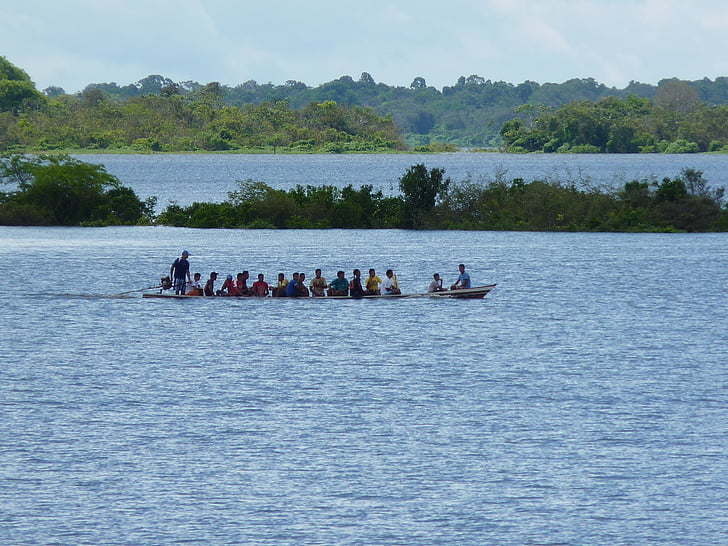 Amazon, az emberek, csónak, tengeri hajó, víz, folyó, férfiak