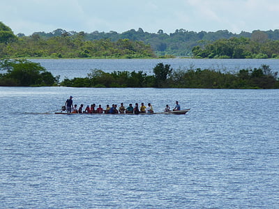 Amazon, personer, båt, nautiska fartyg, vatten, floden, män
