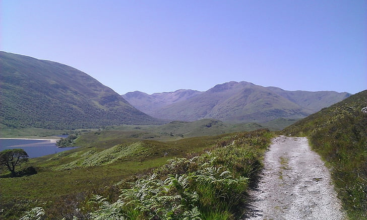 ścieżka, Szkocja, Loch, góry, Loch affrich, góry, niebo