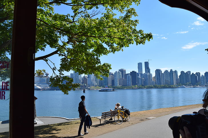 Stanley park, Vancouver, Miasto, Park, niebo, centrum miasta, BC