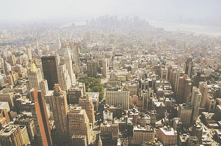 magas, szög, nézet, emelkedése, épület, nappali, New York-i