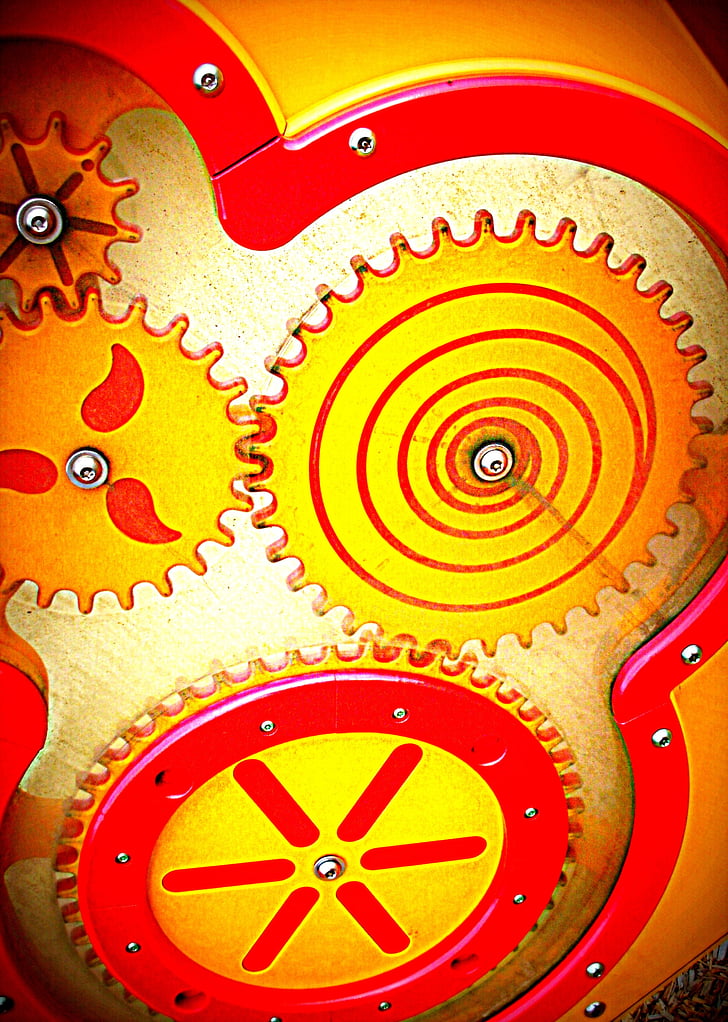 toy, gears, red, yellow, plastic, playground