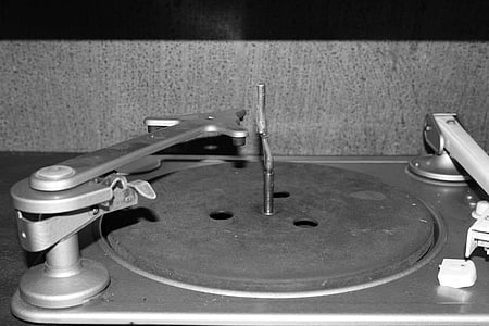 gramofon, Stari, koncentrator, glazba, ploča, zapušten, prašnjave
