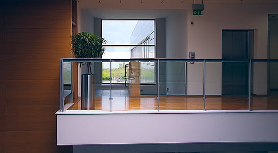 escritório moderno, arquitetura, Centro de negócios, vidro, átrio, urbana, escritório