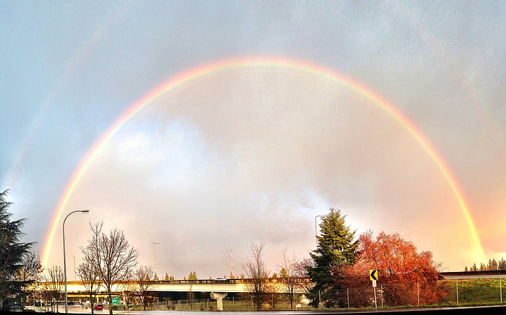 Rainbow, solnedgång, Bellevue, Washington
