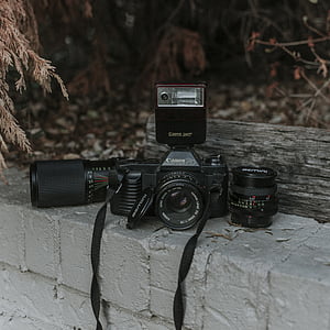 Fotografía, negro, Canon, réflex digital, cámara, lente, gris