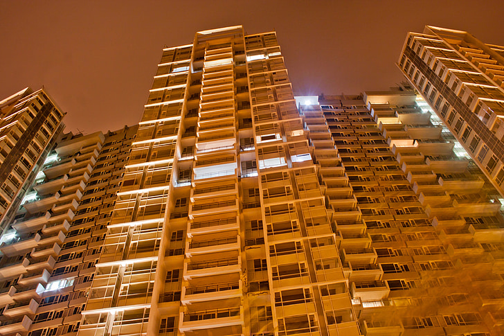épület, este, éjszaka, fények, Mumbai, India, építészet