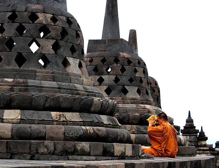 Budha, sembayang, biksu, Candi borobudur, Magelang, Jawa tengah, Java