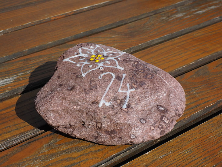 pedra, vermelho, pintado, Edelweiss, logotipo, DAV, flor