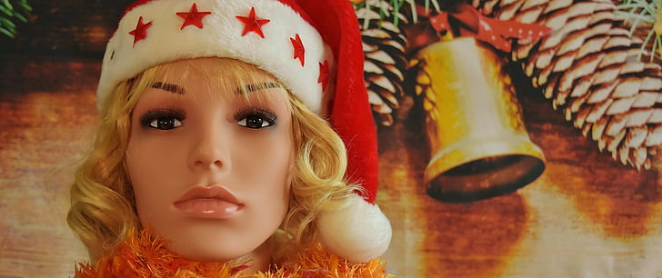 Kobieta, ładny, Boże Narodzenie, Santa hat, twarz, młody, strzelectwo