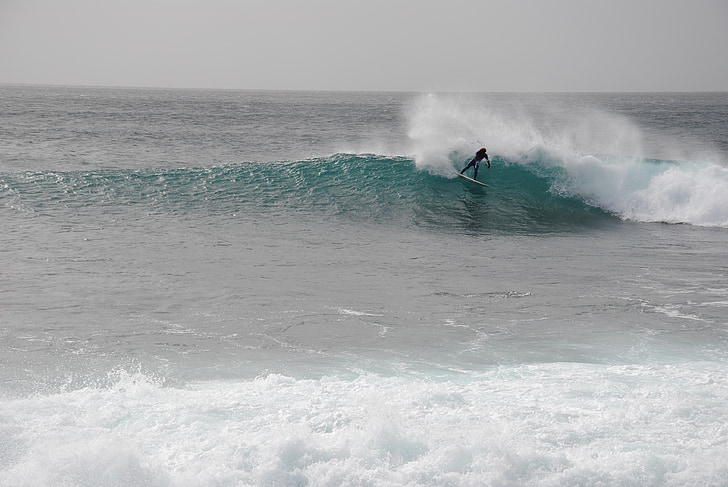 surfing, Cap verde na wyspie sal, Rider nieznany, prata miejscu punta, fala, duży, Ekstremalne