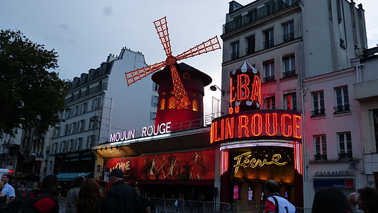 Paris, Moulin Rouge, prazer, variedade, moinho vermelho, Montmartre, cena urbana