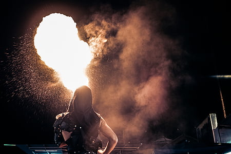 dance, explosion, fire, fire-eater, performance, smoke, stage