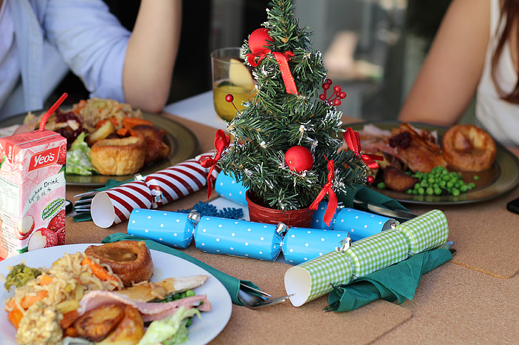 クリスマス, ディナー, テーブル, 食品, 装飾, 休日, お祝い