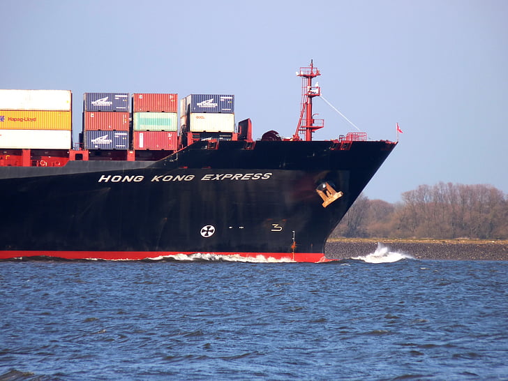 ship, container, elbe, seafaring, port, shipping, freighter